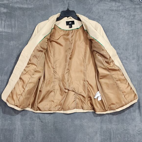 H&M Blazer Jacket Size 12 Beige Button Closure Tan Twill Heavyweight No Belt - Picture 4 of 9